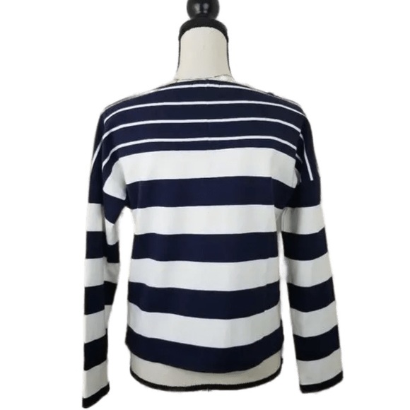 Nautical Stripes Long Sleeve J Crew Boat Neck Top Navy Blue White Striped - Picture 14 of 16